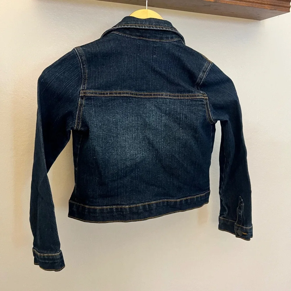 The Childrens Place Kids Denim Jacket Dark Wash Blue Trucker Size M 7/8 Stretch